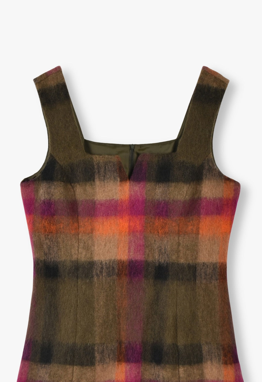 BRUSHED WOOL PLAID & CHARCOAL FAUX FUR MINI DRESS