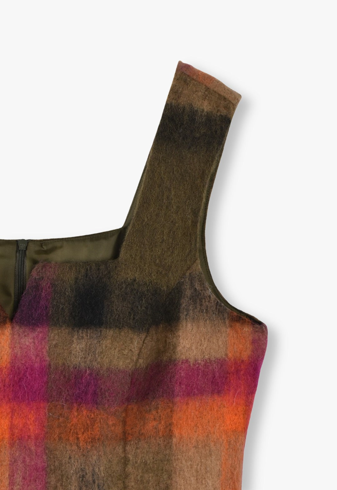 BRUSHED WOOL PLAID & CHARCOAL FAUX FUR MINI DRESS