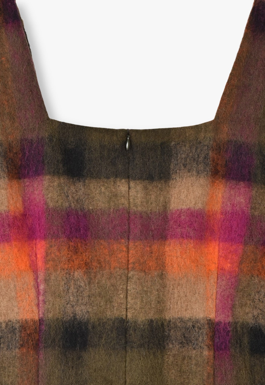 BRUSHED WOOL PLAID & CHARCOAL FAUX FUR MINI DRESS