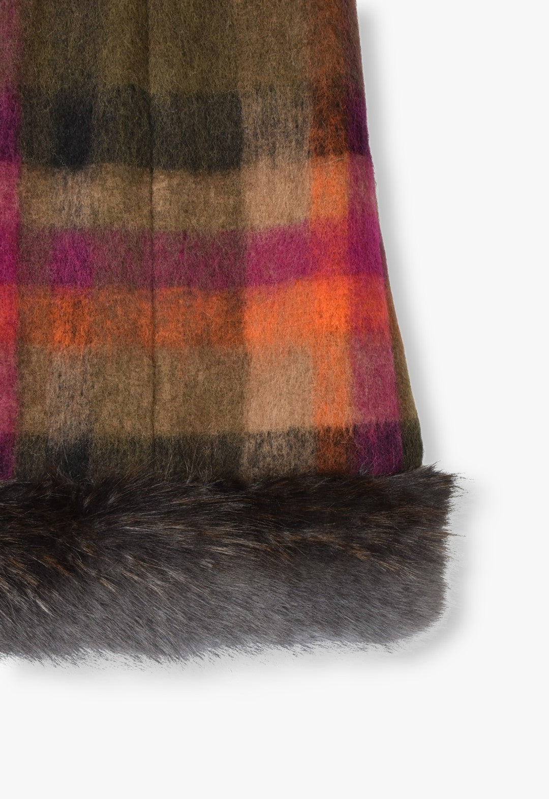 BRUSHED WOOL PLAID & CHARCOAL FAUX FUR MINI DRESS