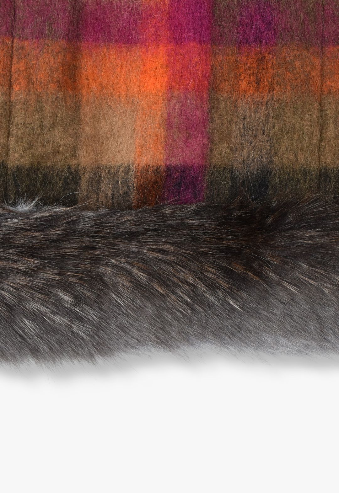 BRUSHED WOOL PLAID & CHARCOAL FAUX FUR MINI DRESS