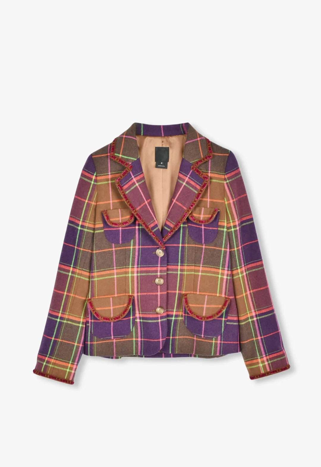 CARAMEL & MAGENTA PLAID RIBBON JACKET