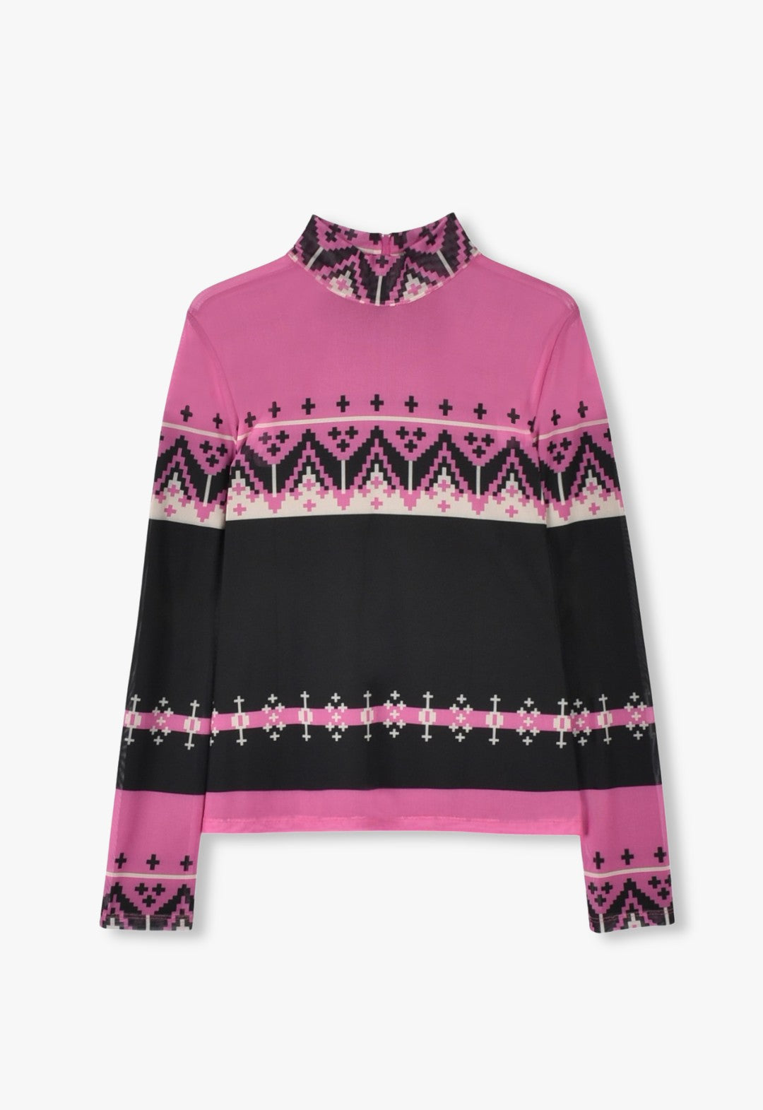 FAIR ISLE MESH TURTLENECK TOP