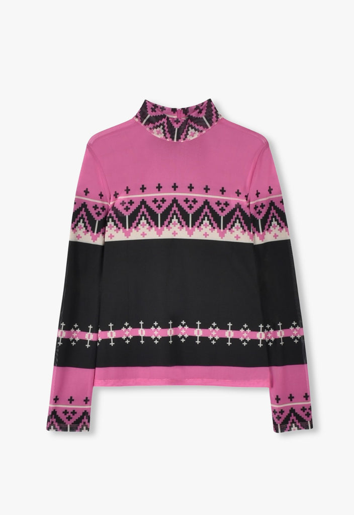 FAIR ISLE MESH TURTLENECK TOP