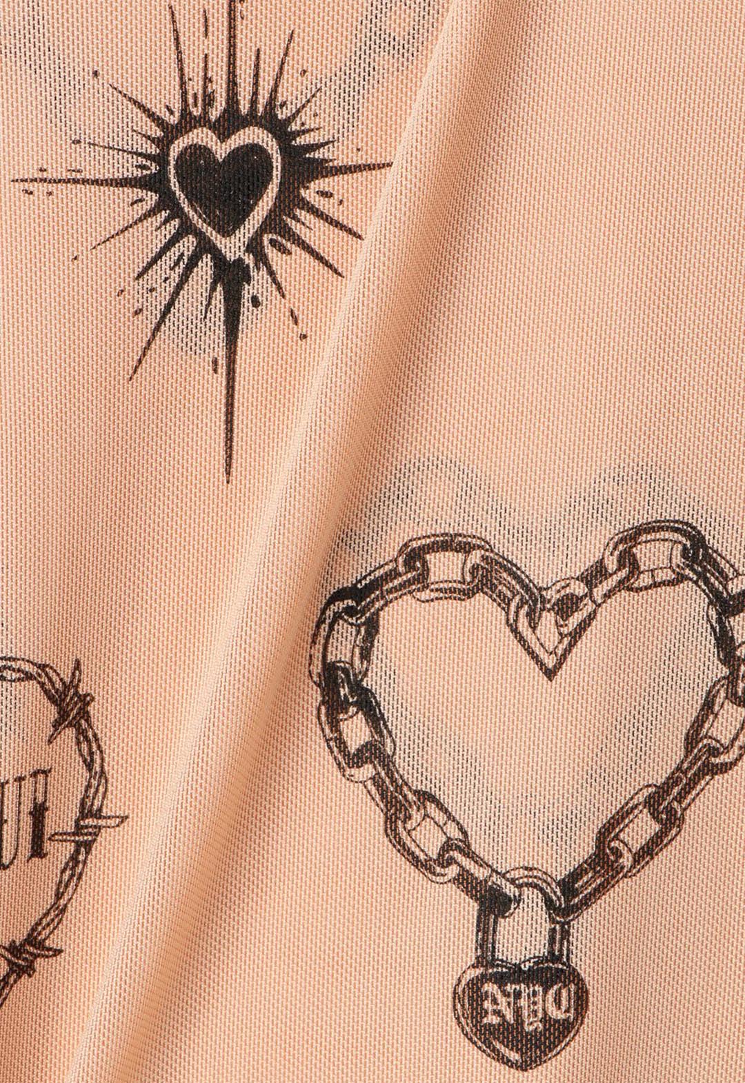 Heart print sheer top