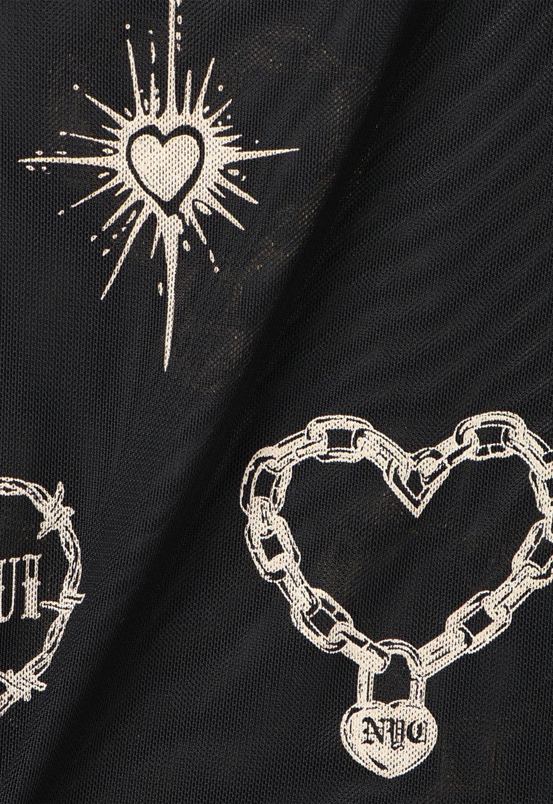Heart print sheer top