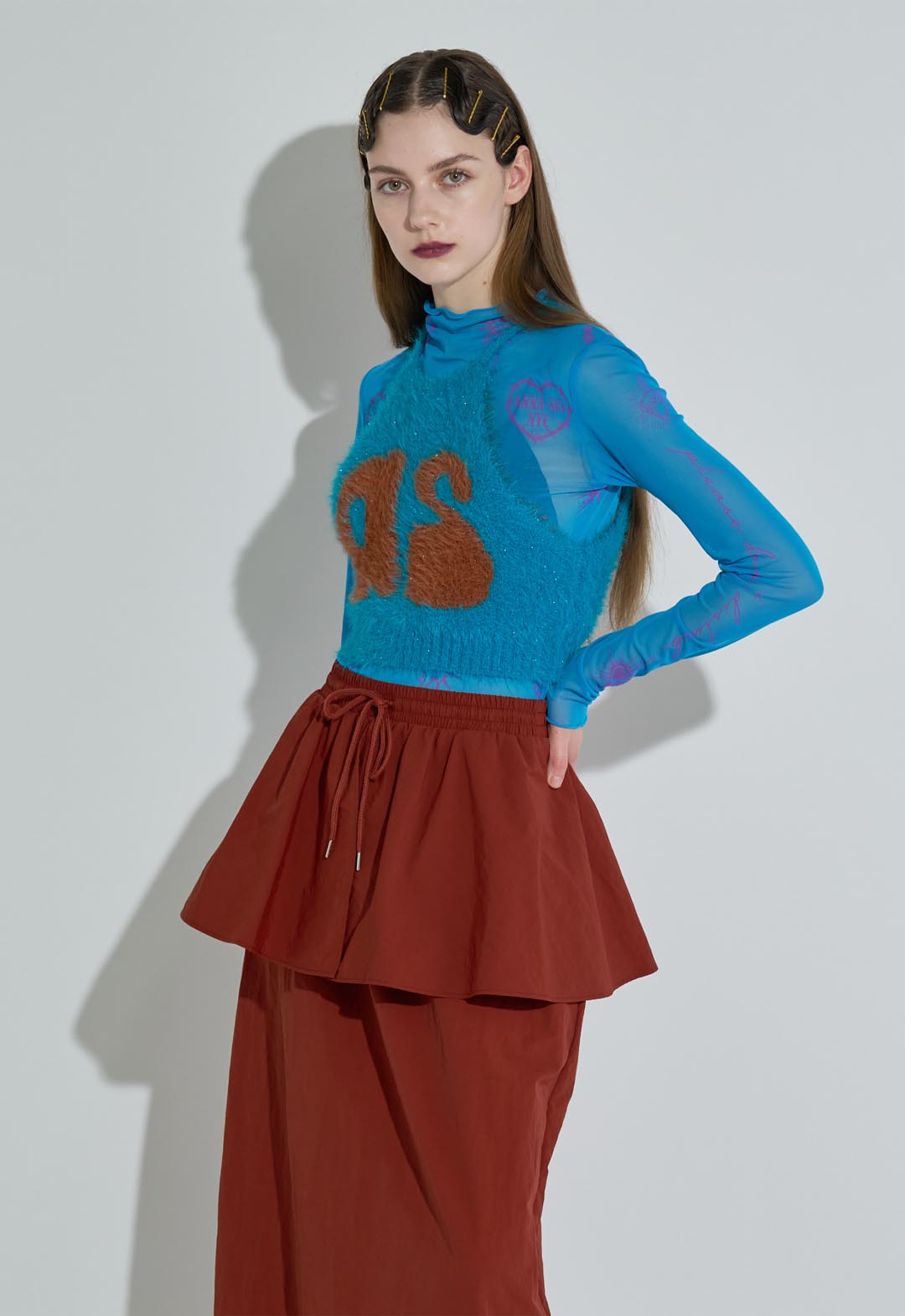 Heart print sheer top
