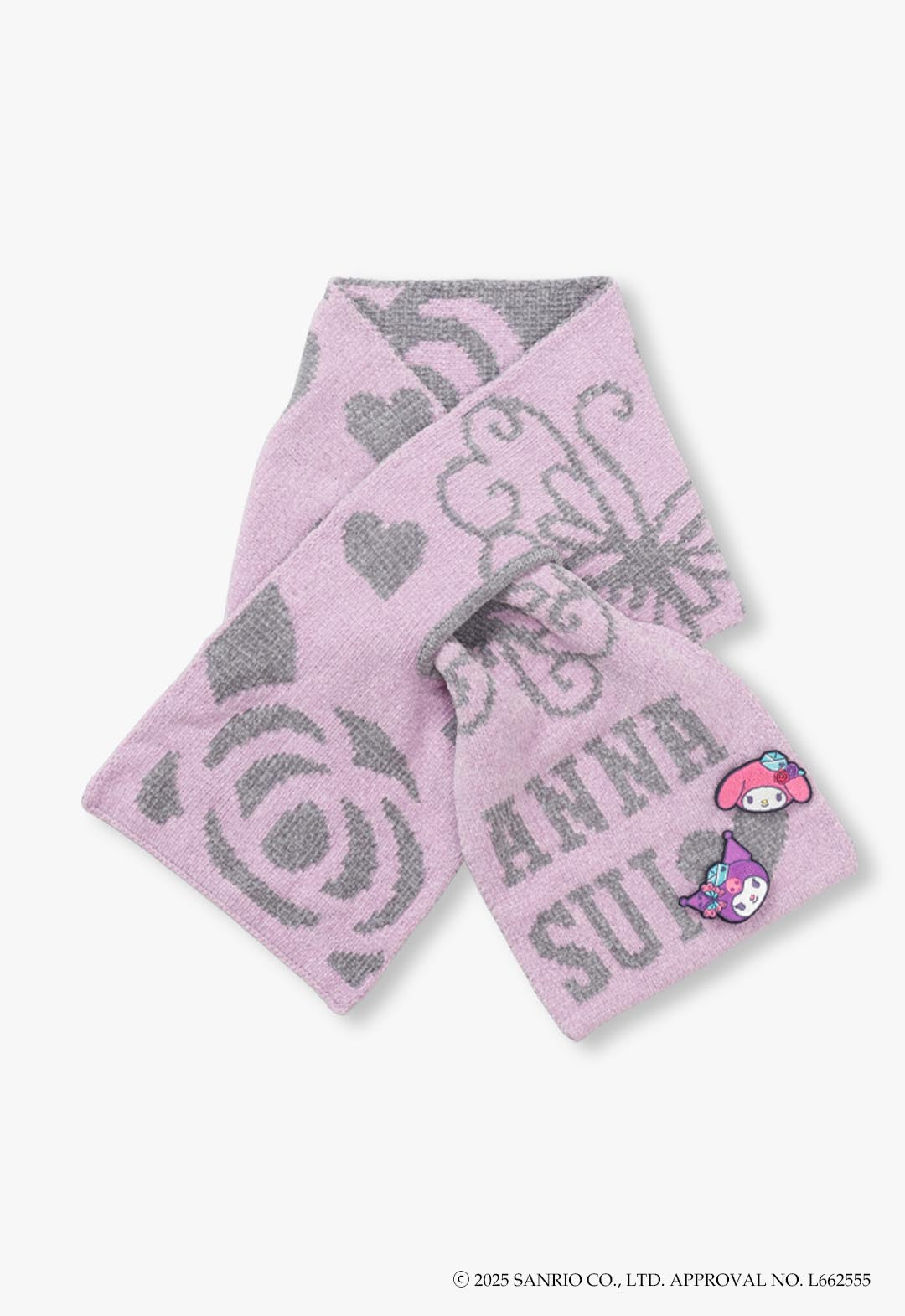 マイメロディ&クロミ 刺繍ブローチ付きモールニットマフラー