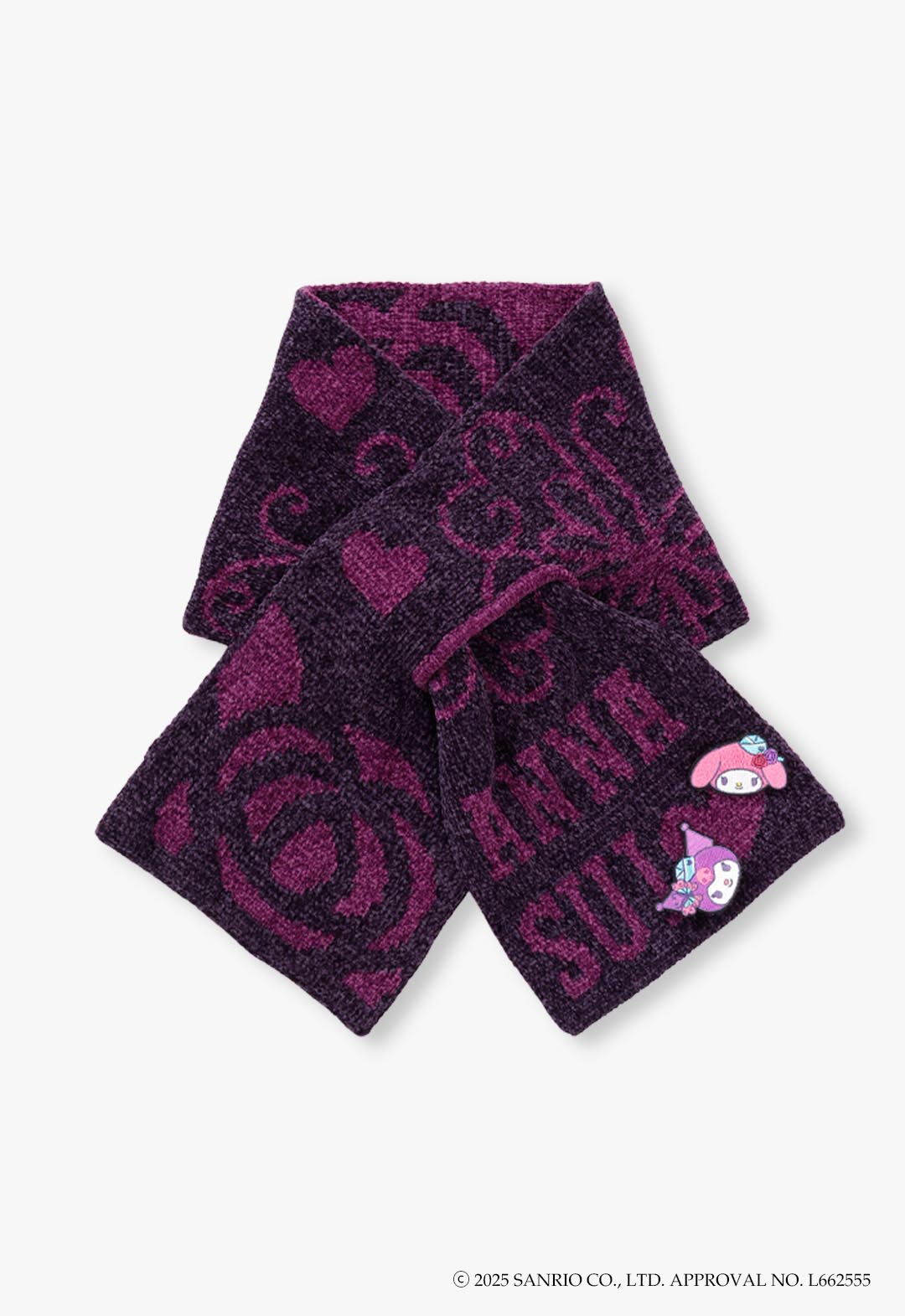 マイメロディ&クロミ 刺繍ブローチ付きモールニットマフラー