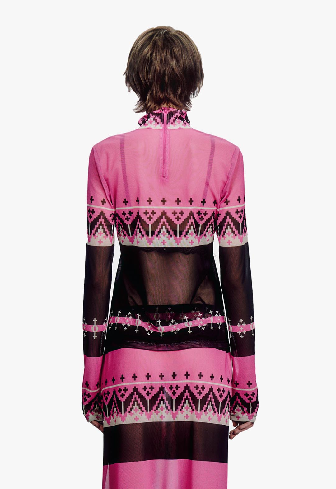 FAIR ISLE MESH TURTLENECK TOP