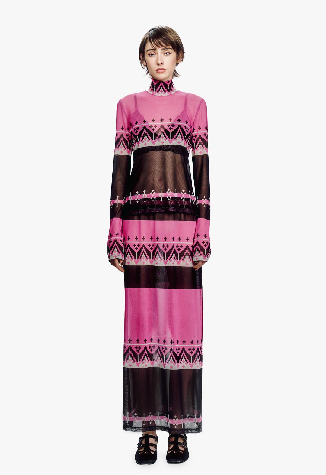 FAIR ISLE MESH SKIRT