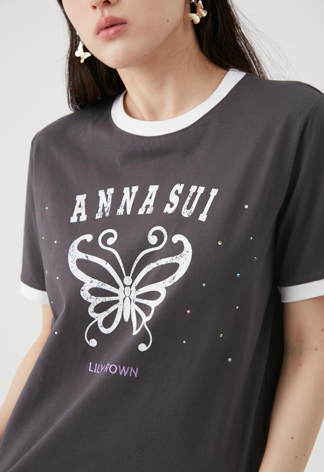 LILY BROWN×ANNA SUI】Butterfly Ringer Stone T-Shirt