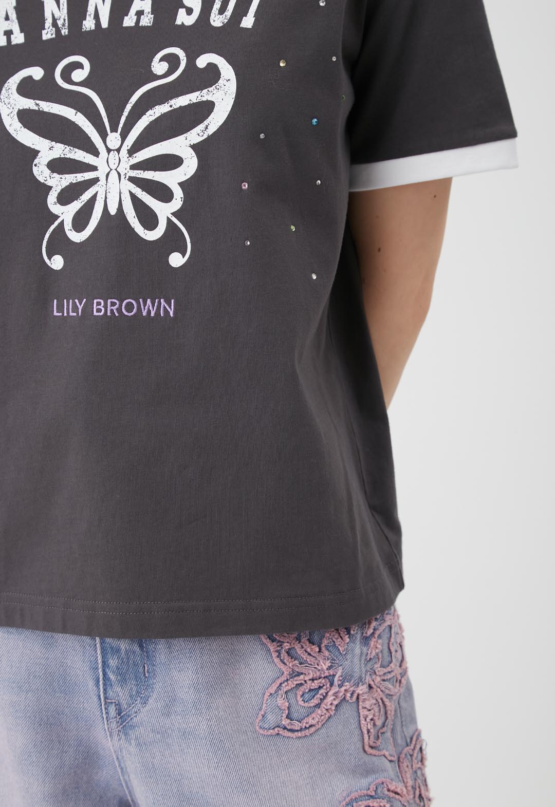 LILY BROWN×ANNA SUI】Butterfly Ringer Stone T-Shirt