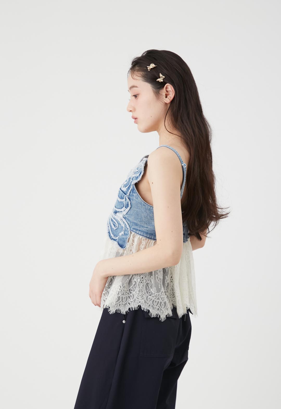 【LILY BROWN×ANNA SUI】バタフライレースデニムビスチェトップス