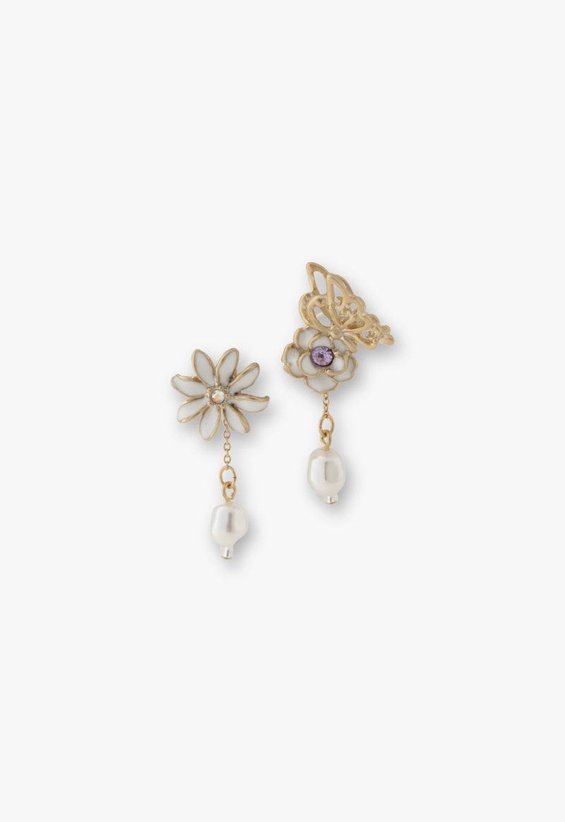 Tiare butterfly and rose motif earrings