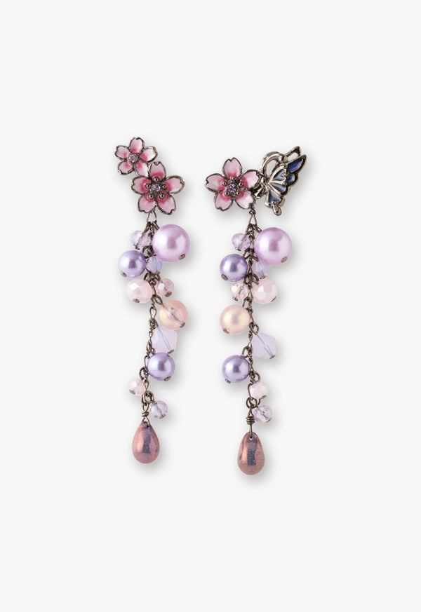 Cherry blossom and butterfly motif earrings