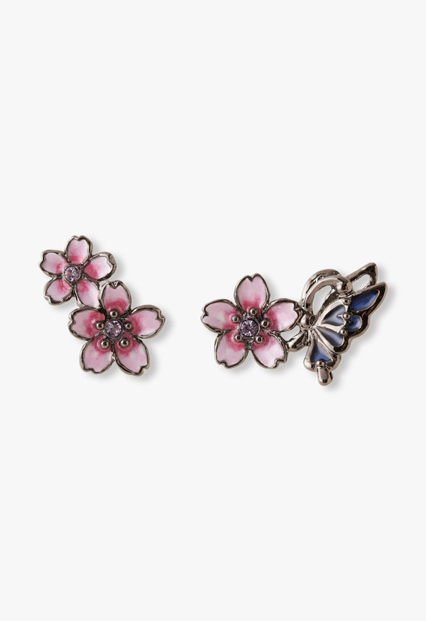 Cherry blossom and butterfly motif earrings