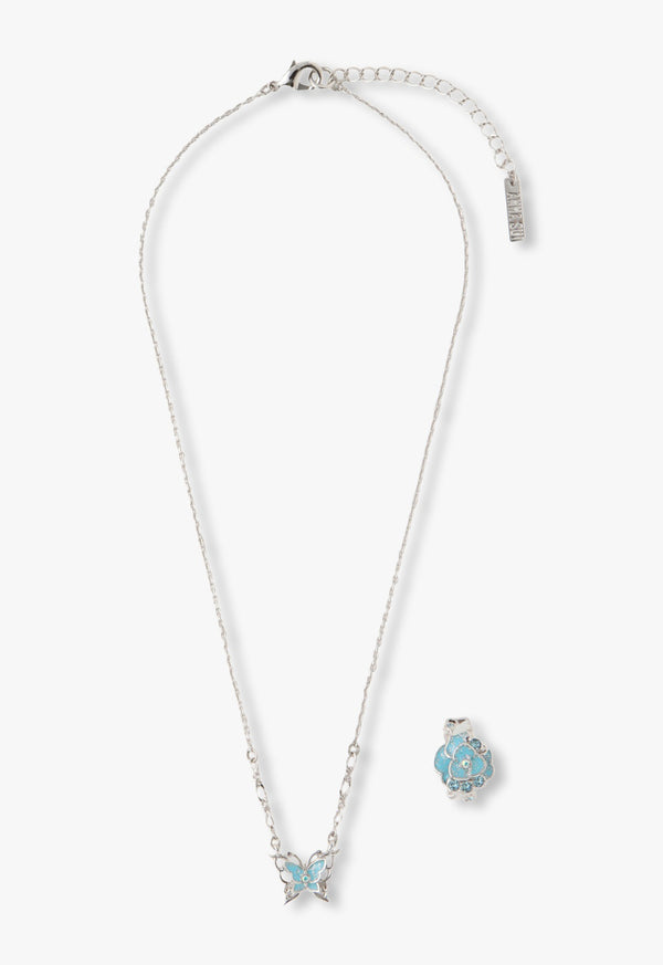 Birthstone Color &lt;Aquamarine&gt; Necklace &amp; Ear Cuff Set