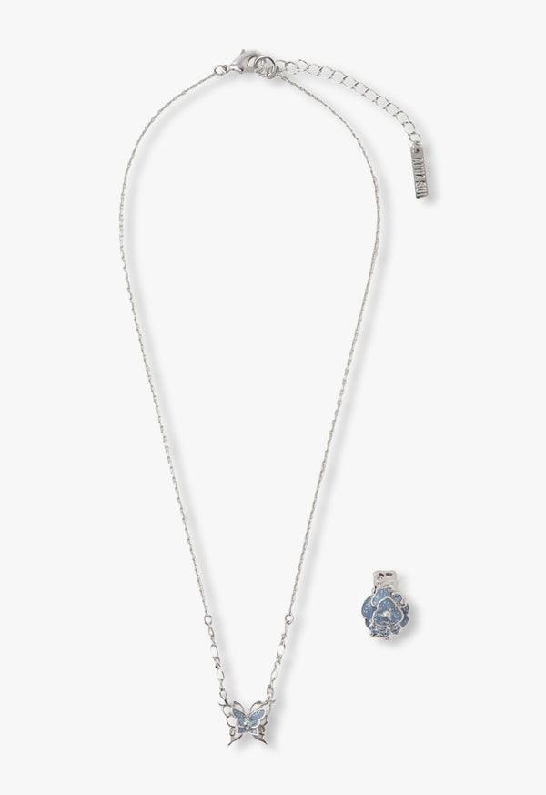 Birthstone Color &lt;Moonstone&gt; Necklace &amp; Ear Cuff Set