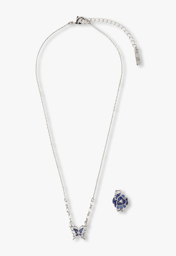 Birthstone Color &lt;Sapphire&gt; Necklace &amp; Earcuff Set