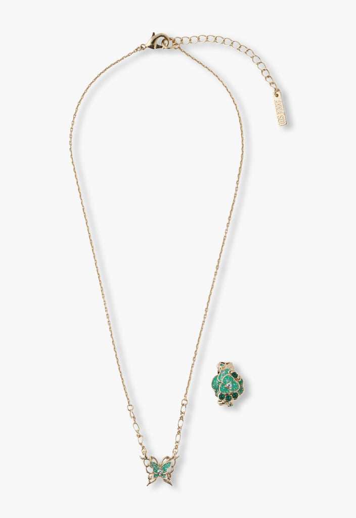 Birthstone Color <Emerald> Necklace & Earcuff Set