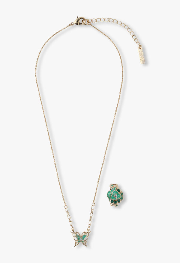 Birthstone Color &lt;Emerald&gt; Necklace &amp; Earcuff Set