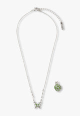 Birthstone Color &lt;Peridot&gt; Necklace &amp; Ear Cuff Set