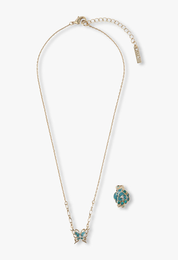 Birthstone Color &lt;Turquoise&gt; Necklace &amp; Ear Cuff Set