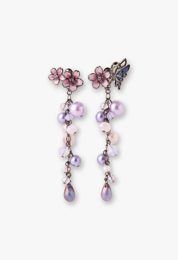 Cherry blossom and butterfly motif earrings