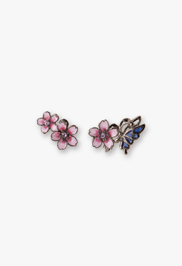 Cherry blossom and butterfly motif earrings