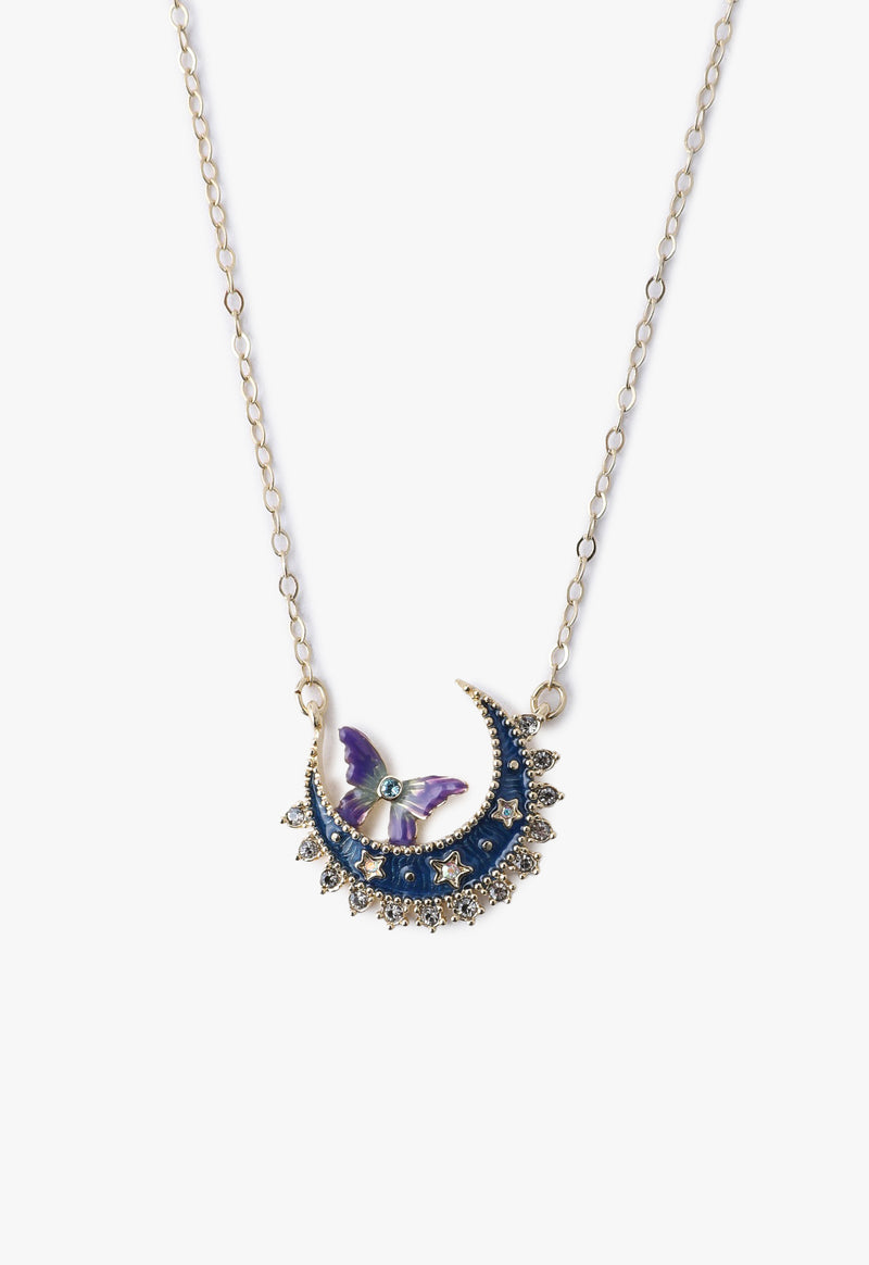 Moon and butterfly motif necklace
