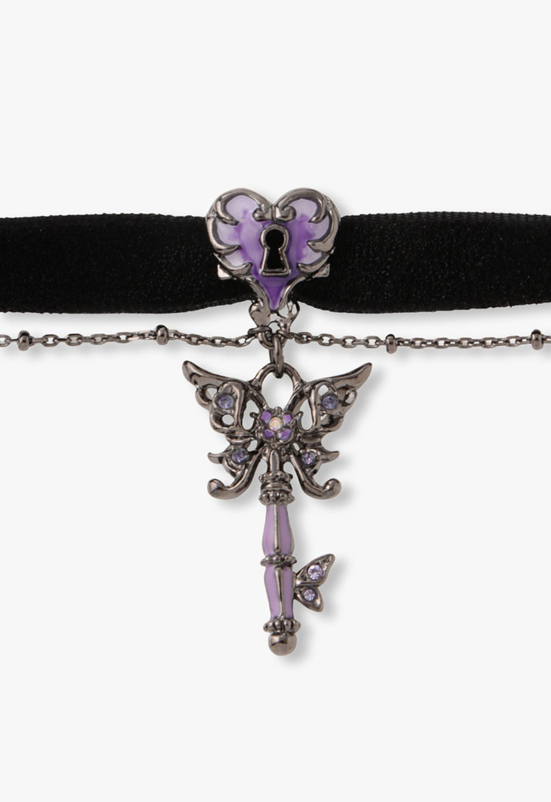 Butterfly key motif choker necklace