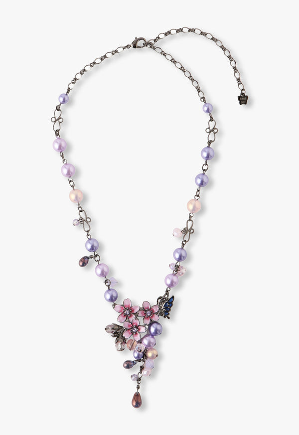 Night cherry blossom and butterfly motif necklace