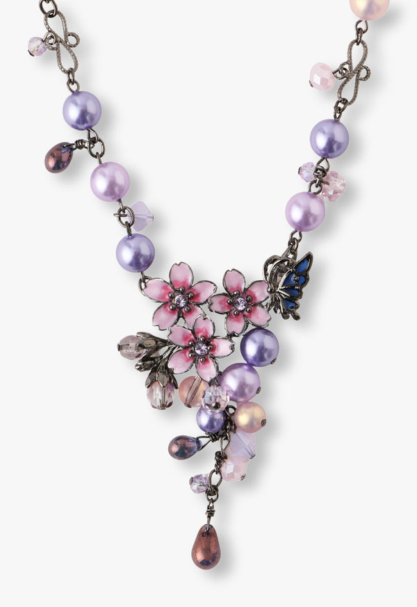 Night cherry blossom and butterfly motif necklace