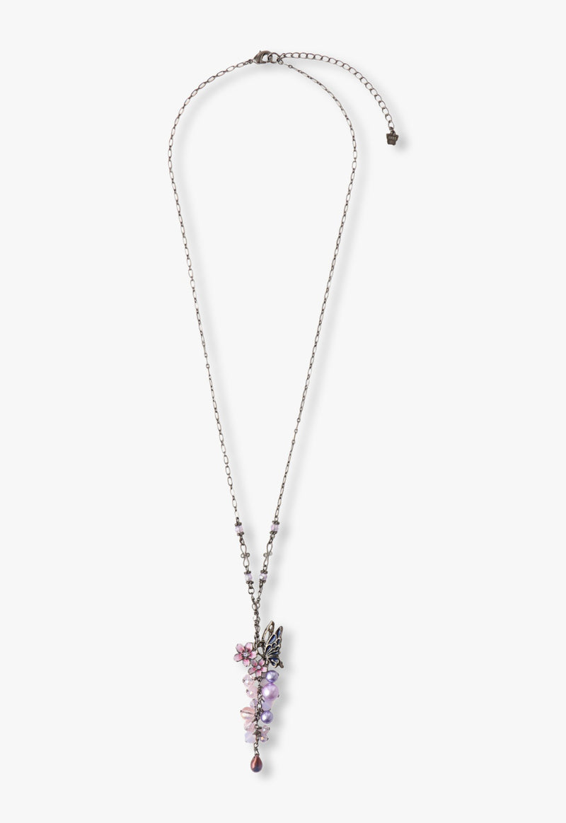 Night cherry blossom and butterfly motif long necklace