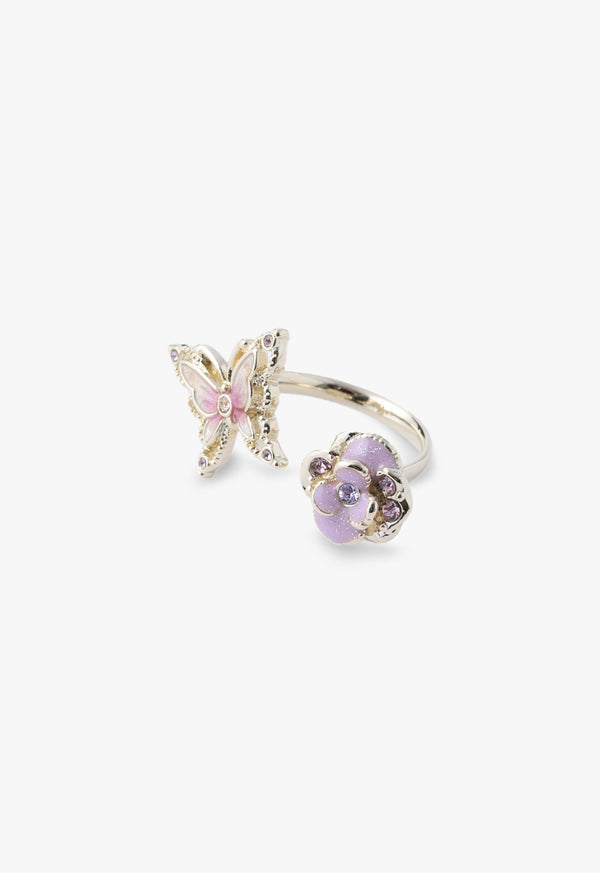 Butterfly and rose motif ring