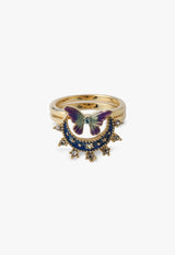 Moon and butterfly motif two set ring
