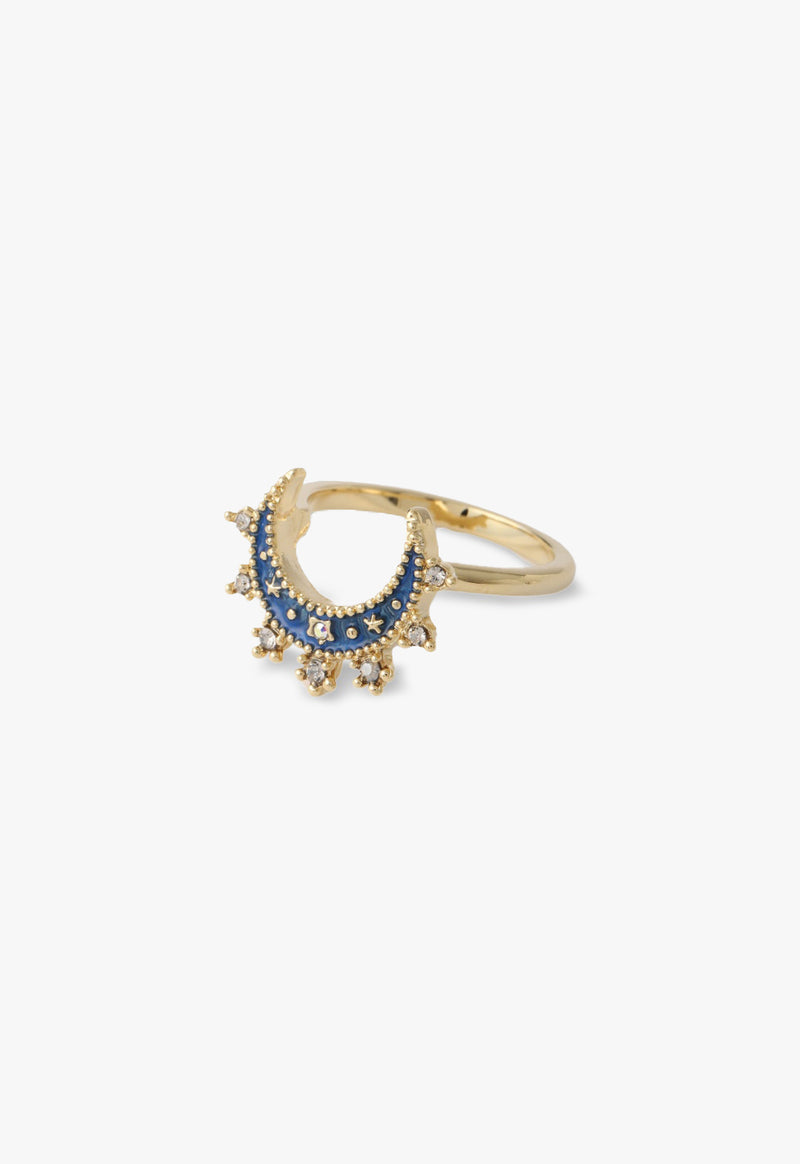 Moon and butterfly motif two set ring