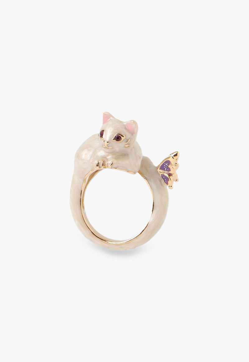 White cat motif ring