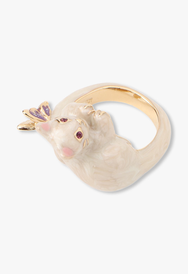 White cat motif ring