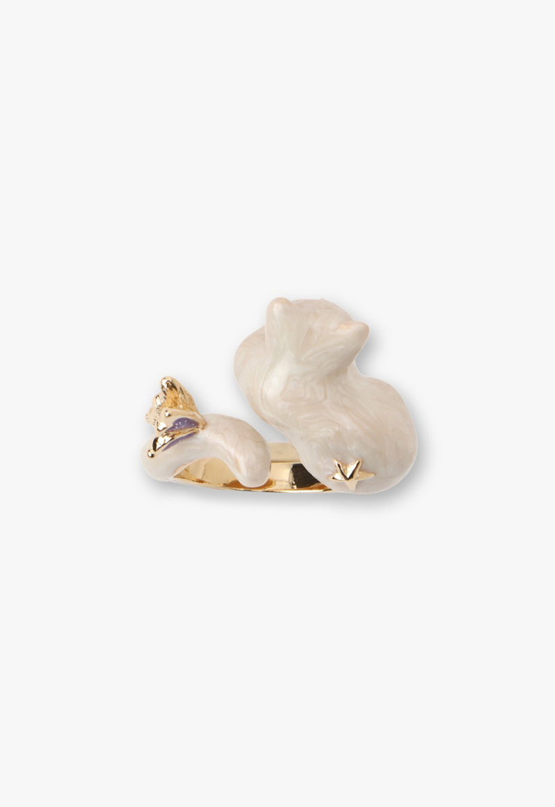 White cat motif ring