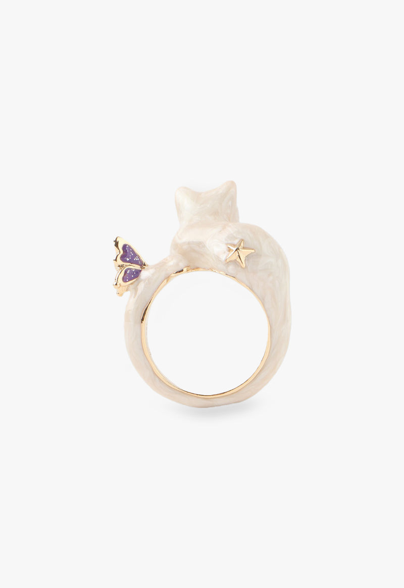 White cat motif ring