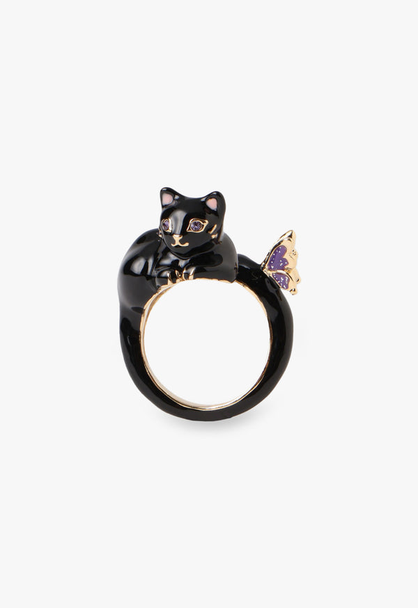 Black cat motif ring