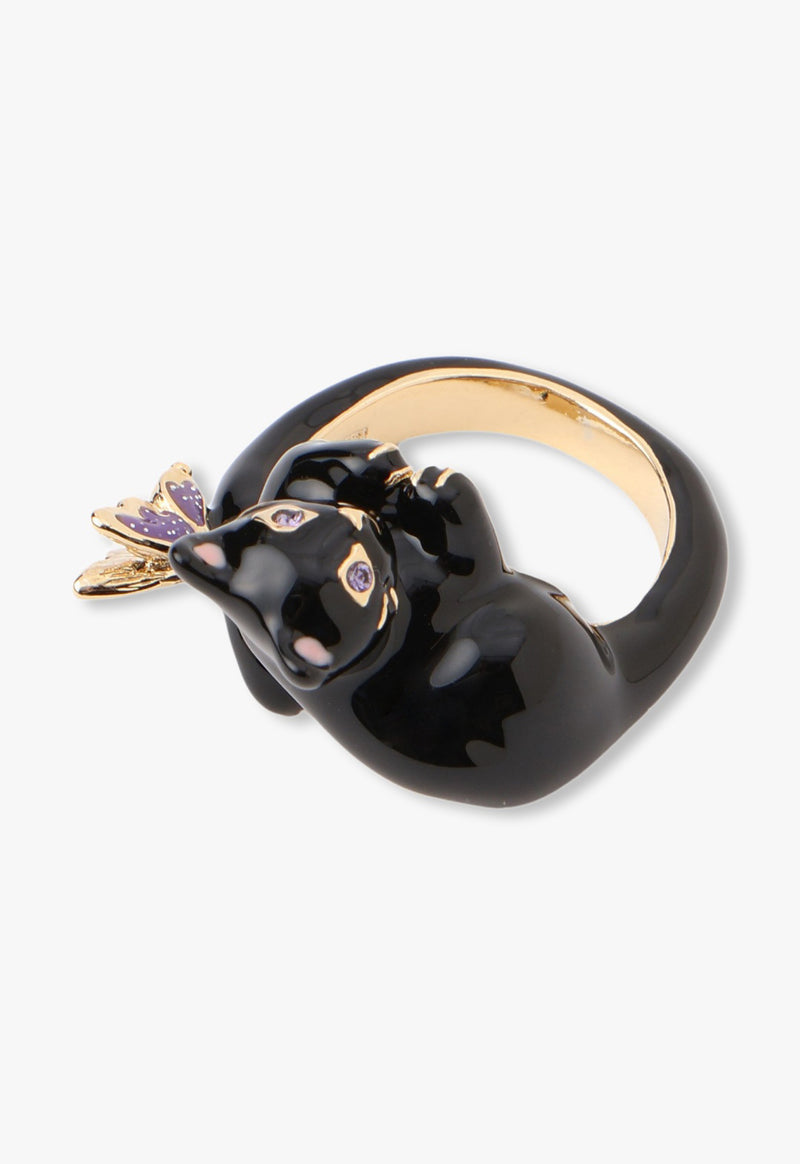 Black cat motif ring