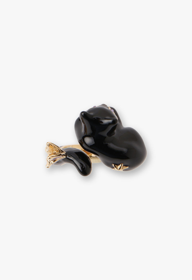 Black cat motif ring