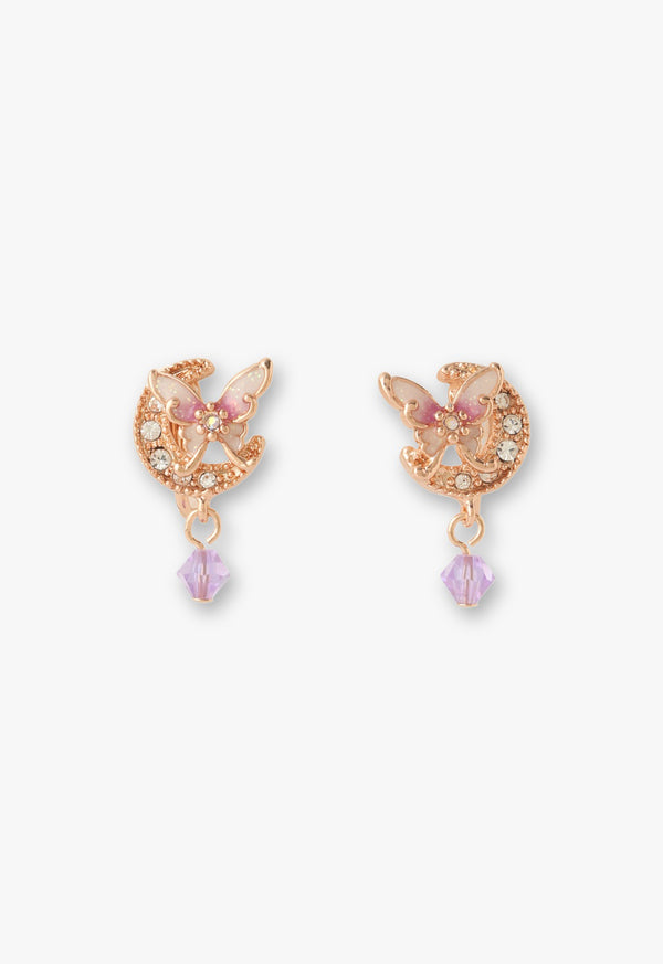 Butterfly and crescent moon motif earrings