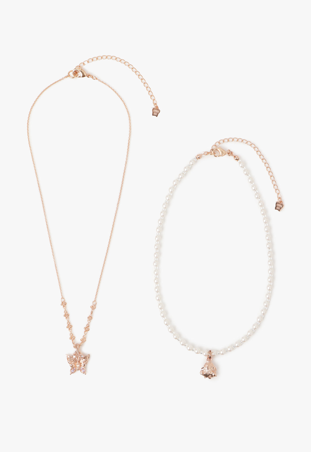 [Limited Edition Box Included] Butterfly and rose motif 2-piece necklace set