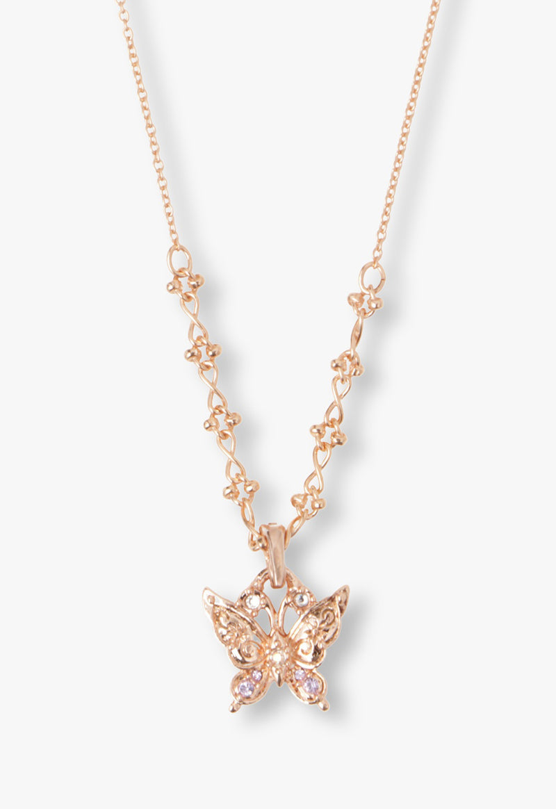 Butterfly rose motif two-piece set necklace