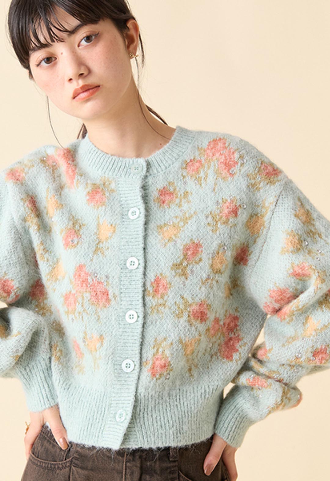 LILY BROWN × ANNA SUI] Jacquard Jeweled Knit Cardigan