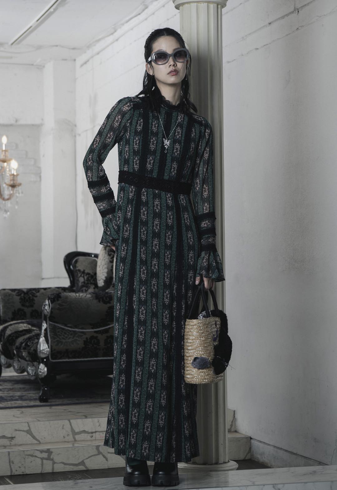 浮雕條紋印花長裙